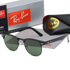 Classic Round Clubmaster Style Sunglasses with Dark Green Lenses