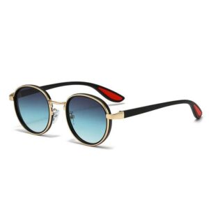 Elegant Gold Round Framed Fashion Sunglasses with Light Blue Gradient