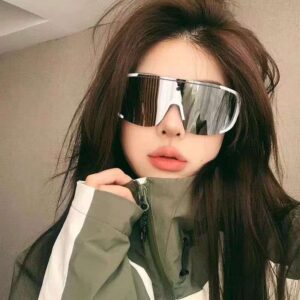 Cyberpunk Chrome Silver Oversized Shield Fashion Visor Sunglasses