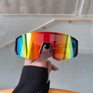Vibrant Iridescent Rainbow Mirror Shield Sport Performance Sunglasses
